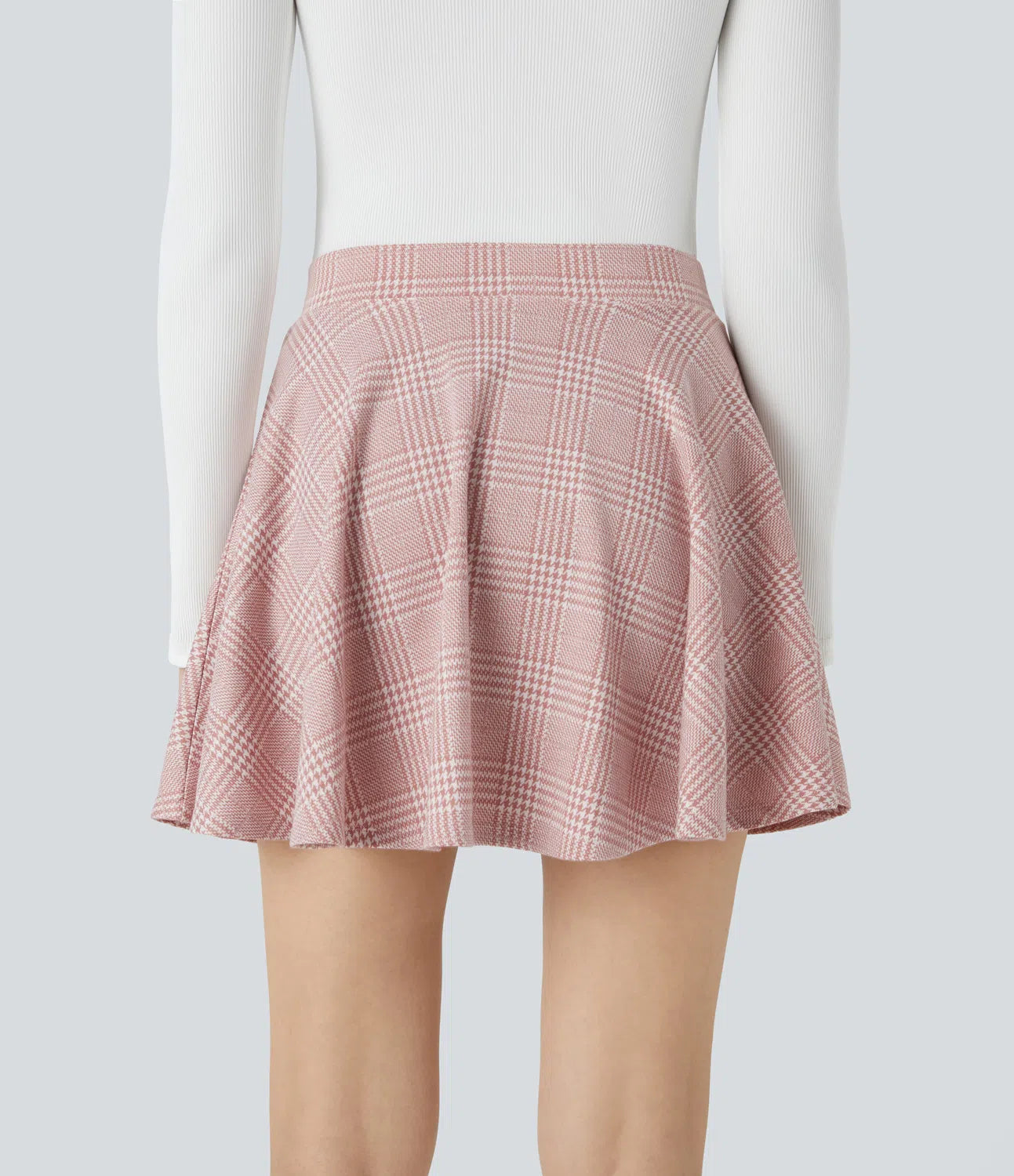 High Waisted 2-in-1 Houndstooth Plaid Flare Mini Casual Skirt