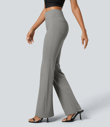 High Waisted Back Side Pocket Slight Flare Work Pants