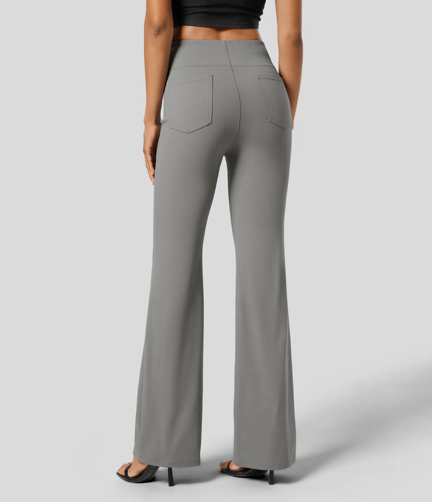 High Waisted Back Side Pocket Slight Flare Work Pants