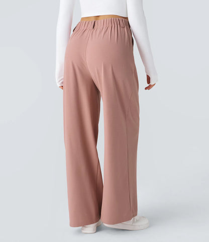 High Waisted Side Pocket Wide Leg Waffle Work Pants