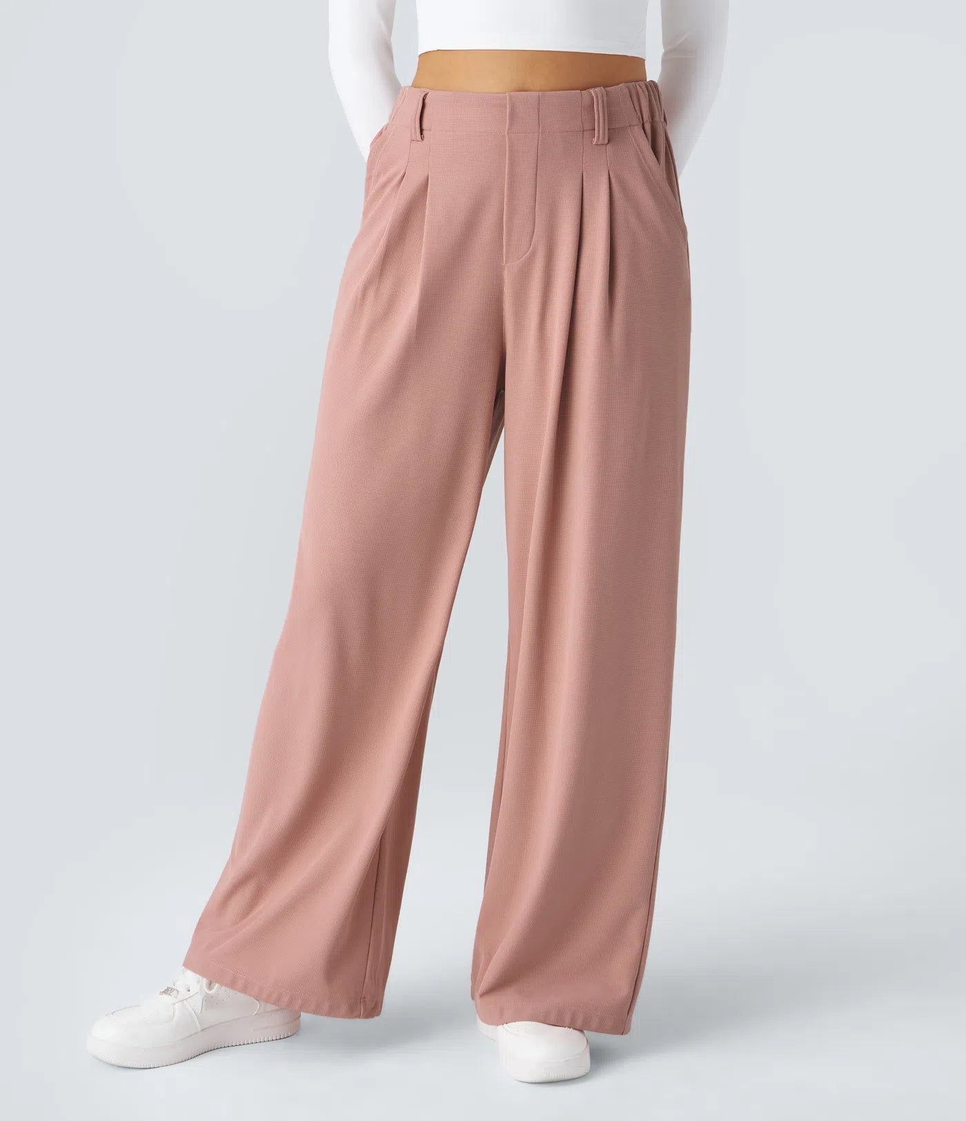 High Waisted Side Pocket Wide Leg Waffle Work Pants