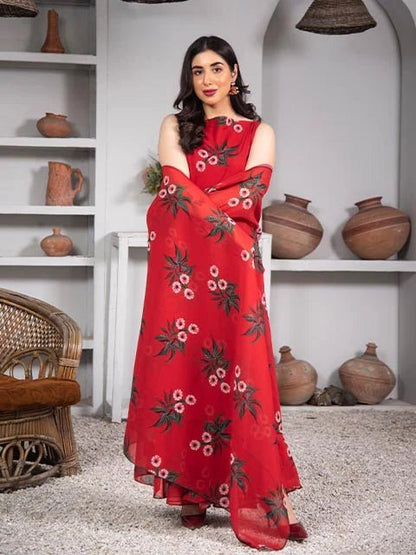 Classy Red Printed Frock - Zyrastyles