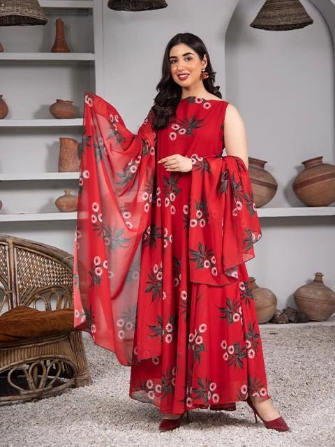 Classy Red Printed Frock - Zyrastyles