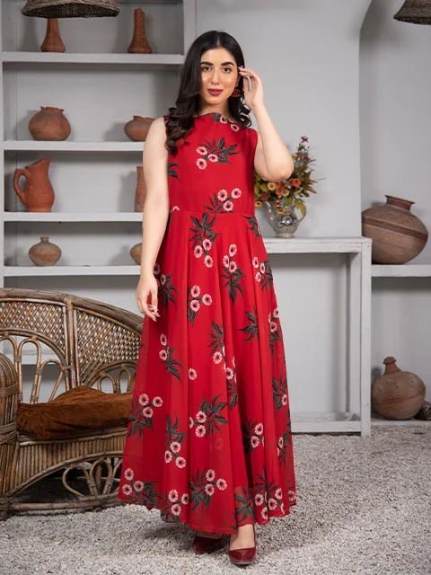 Classy Red Printed Frock - Zyrastyles