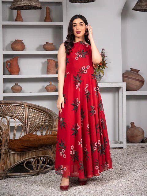 Classy Red Printed Frock - Zyrastyles