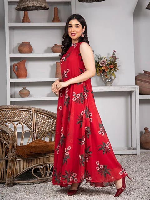 Classy Red Printed Frock - Zyrastyles