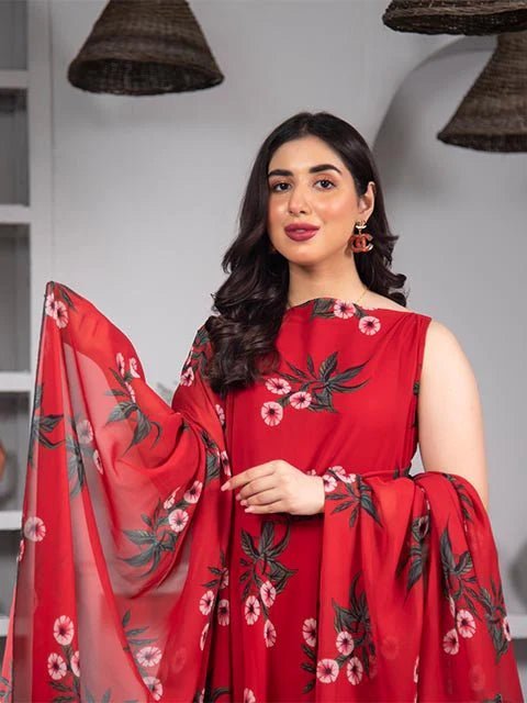 Classy Red Printed Frock - Zyrastyles