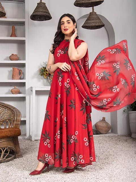 Classy Red Printed Frock - Zyrastyles