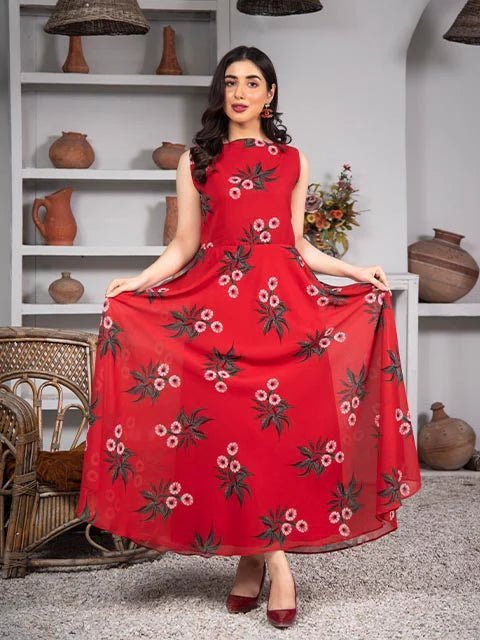 Classy Red Printed Frock - Zyrastyles