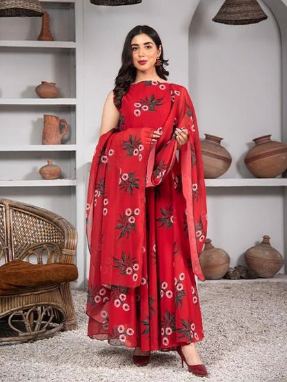 Classy Red Printed Frock - Zyrastyles