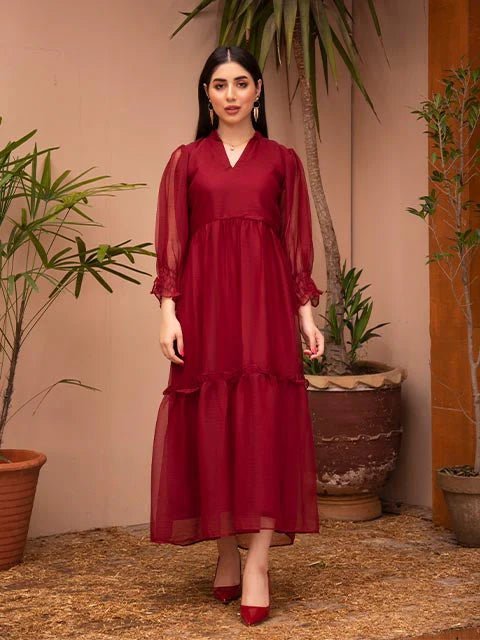 Maroon Ruby Plain Chiffon Frock - Zyrastyles